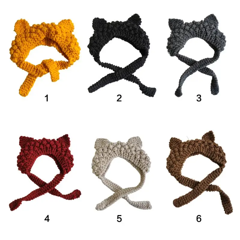 

Adult Children Chunky Crochet Braided Knit Winter Hat Cute Cat Ears Solid Color Earflap Warm Beanie Cap Photography Props