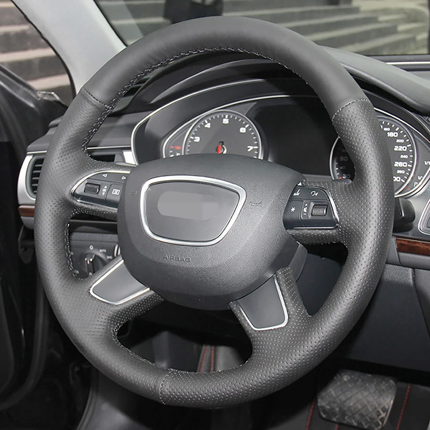Черные чехлы на руль из искусственной кожи для Audi A6(C7) 2012- Q7 2013- A8 2011- S8 2013