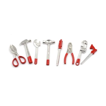 8pcs 1:12 Metal Hand Tool Set 1 Scissors/Wrench/Caliper/Screwdriver/Plier/Saw 2 Hammers 1/12 Dolls Houses Miniature 1