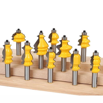 

New 10Pcs 12mm Shank Architectural Molding Router Bits Set Casing Base CNC Line Woodworking Cutters Face Mill