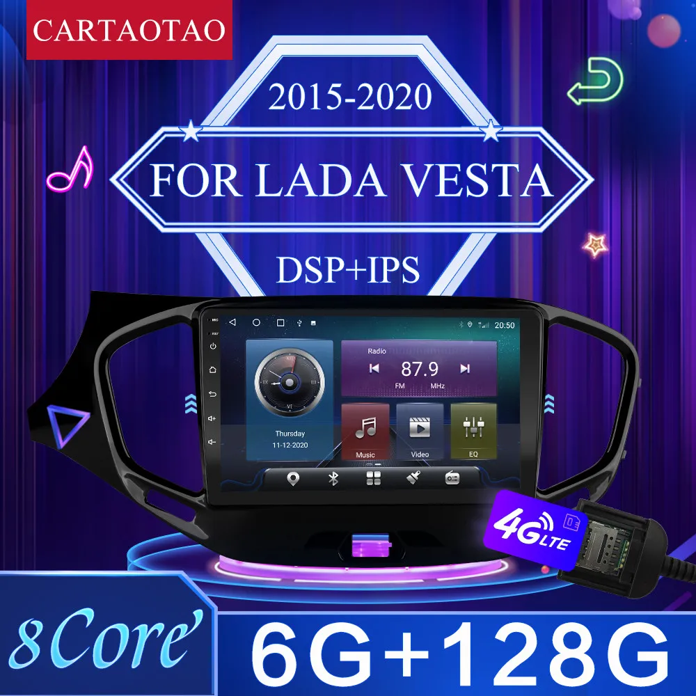Автомагнитола 2 din для LADA Vesta мультимедийный проигрыватель на Android 128 с GPS