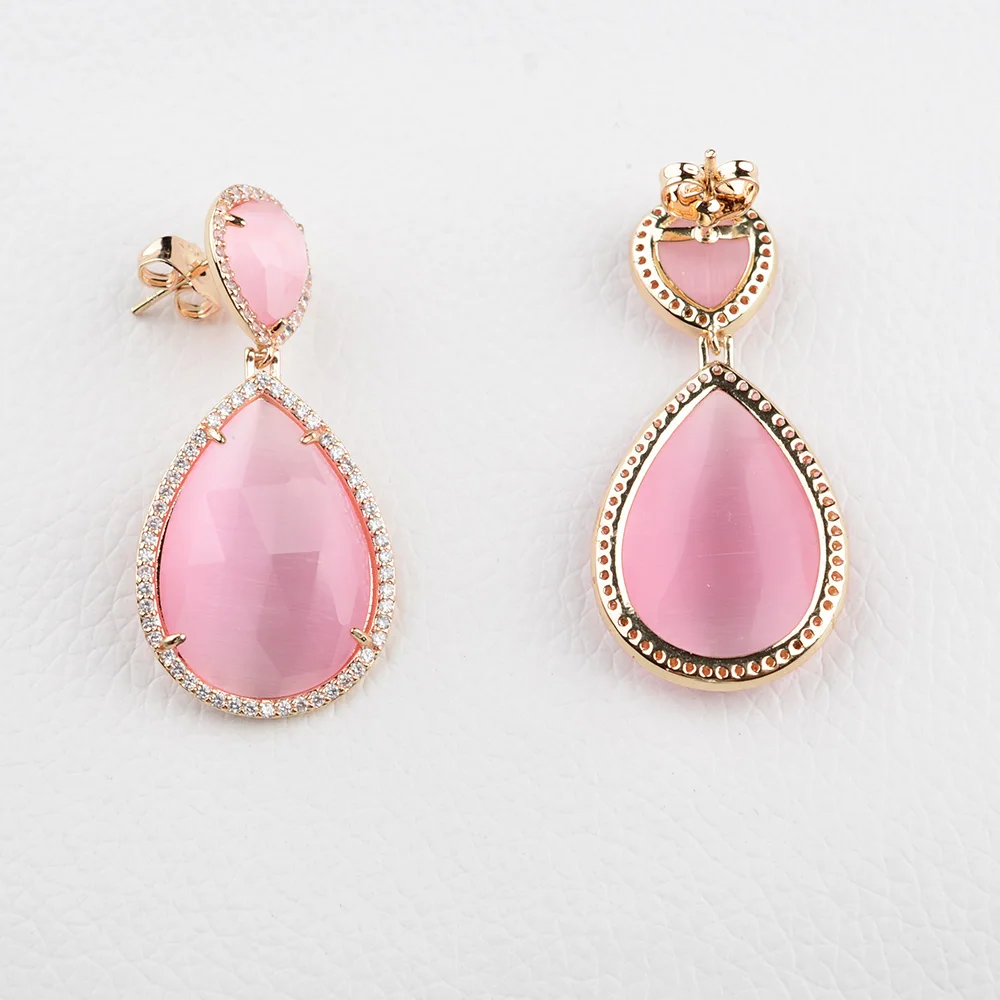 Women's Pink Cat Eyel Cz pave Stud Earrings