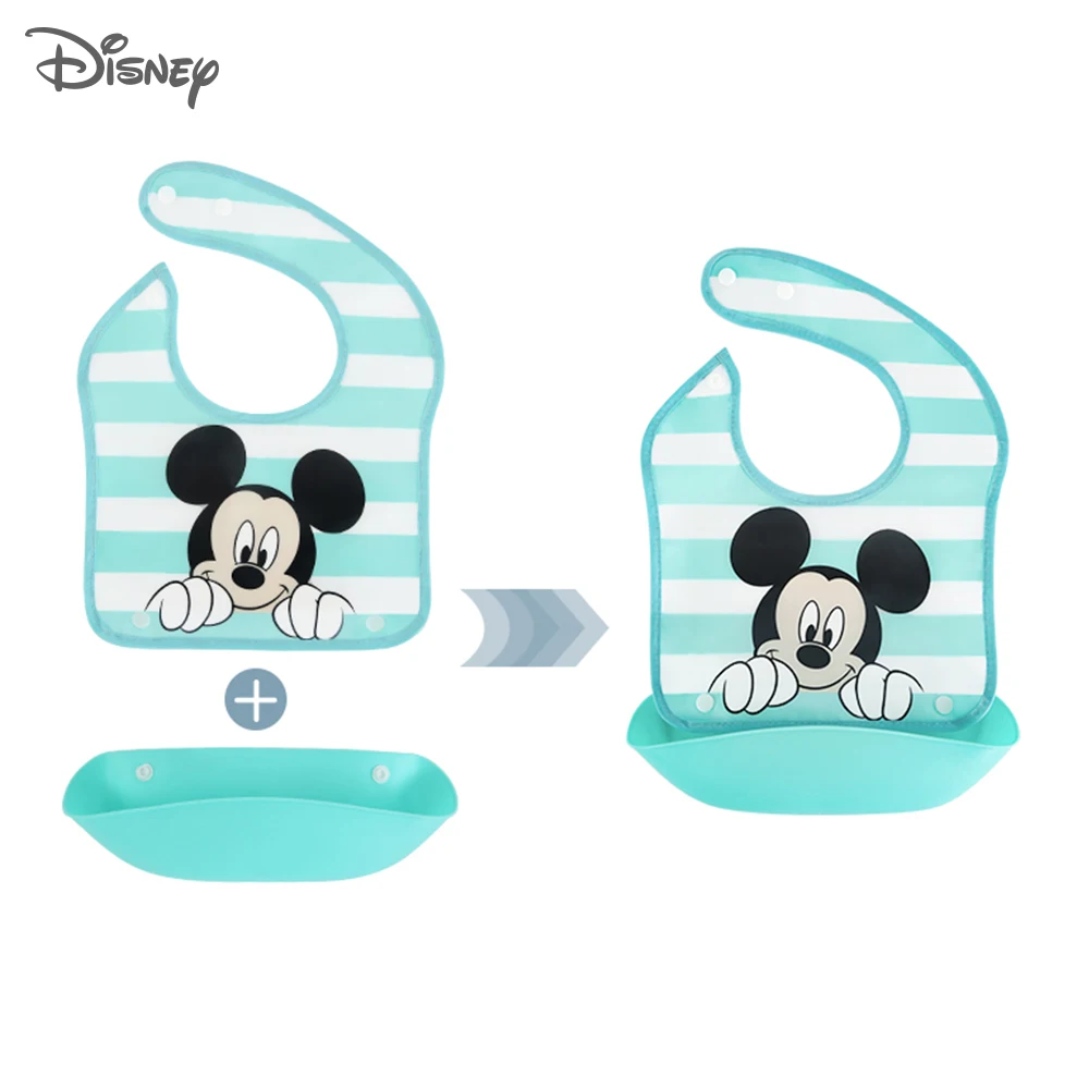 Disney Silicone Baby Dinner Bib Three-dimensional Waterproof Combination Leak-proof Pocket Large Saliva Bibs Detachable | Детская одежда