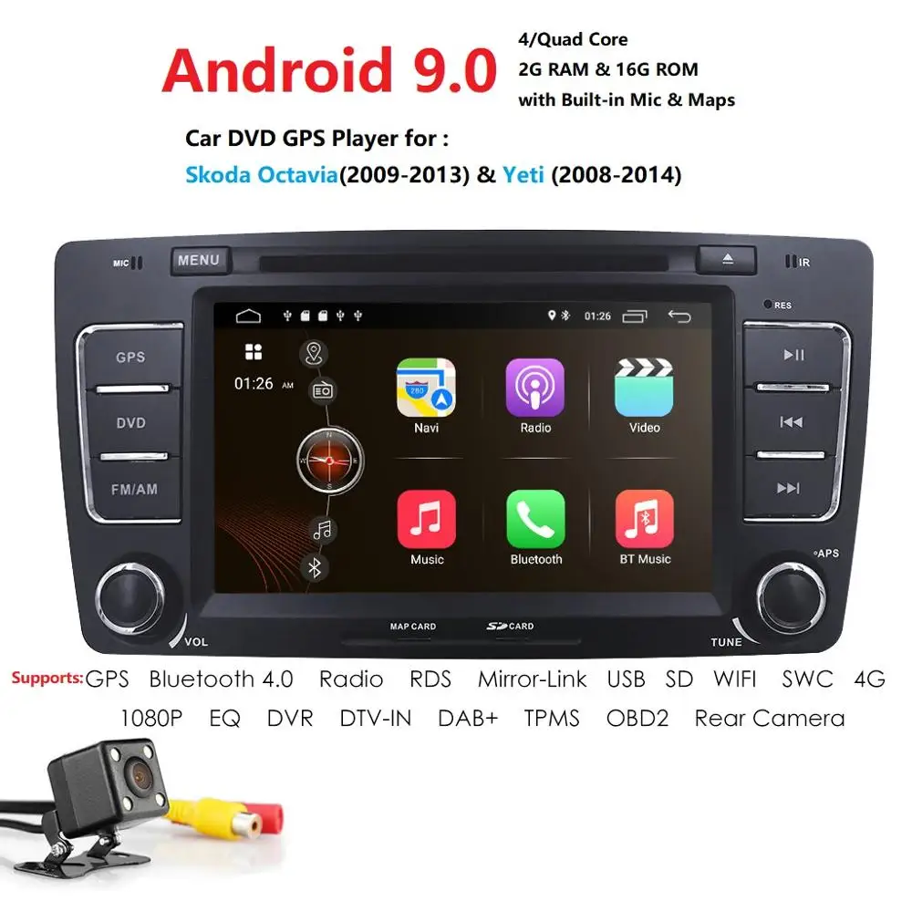 

2 Din 7Inch Android 9.0 Car DVD Video Player For SKODA Octavia 2009-2013 CANBUS GPS Navigaiton Bluetooth