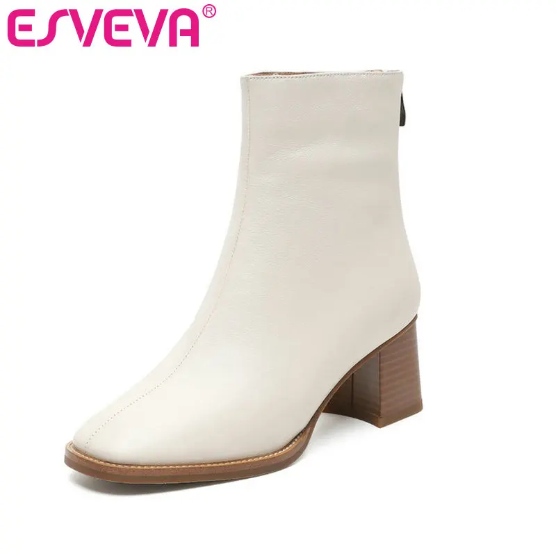 

ESVEVA 2020 Women Shoes Winter Ankle Boots Square High Heel Western Style Elegant Motorcycle Platform Boot Size 34-40