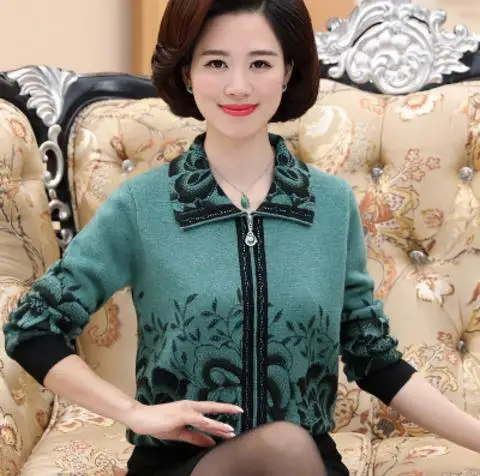 Harajuku Осень Зима мать blusa tricot среднего возраста женщин вязание толстый теплый свитер женский длинный рукав кардиганы S1203