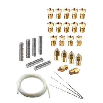 

2 Set 3D Printer Tool Kit: 1 Set M6 Extruder Brass Nozzle Print Head & 1 Set 6 Nozzle Heads, 6 Extruder 30Mm M6 Tube