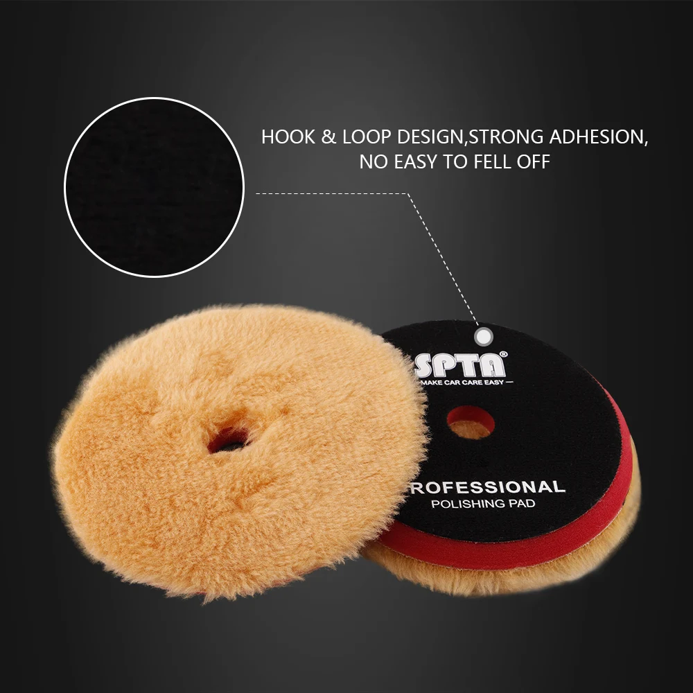 SPTA 1PC 3"(80mm)/5"(125mm)/6"(150mm) High Density Lambs Wool Polishing Pad for Car Waxing Finishing