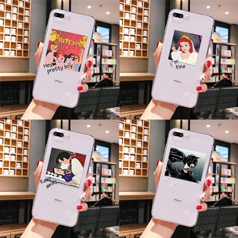 Забавный милый прозрачный мягкий чехол для телефона из ТПУ с принцессой Бэтменом для iPhone 11 pro XS MAX 8 7 6 6S Plus X XR 5 5S SE