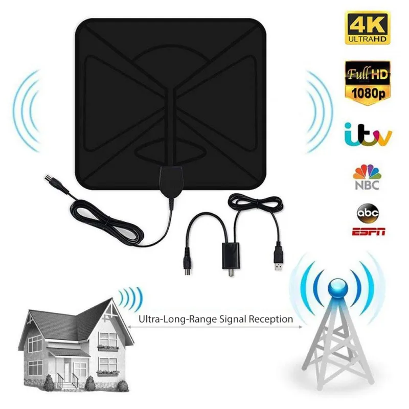 Новая ТВ антенна Freeview с усилителем сигнала 1680 милей внутренняя HDTV антенна 4K HD разрешение