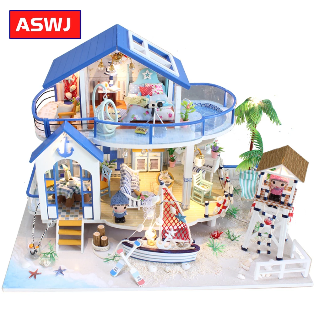 Миниатюрный Кукольный дом DIY кукольный домик с деревянная мебель для дома выходе жилья игрушки для детей, подарки на день рождения