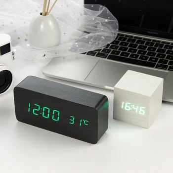 Reloj Despertador LED de madera para mesa, Control de voz, Digital, madera, electrónico, de escritorio, Decoración de mesa