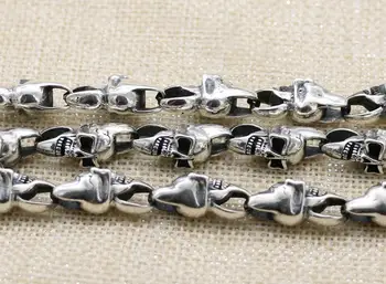 

8mm real solid 925 Sterling Silver ARTISAN men's hiphop punk Classic skull link chain necklace Gift Jewelry A4479