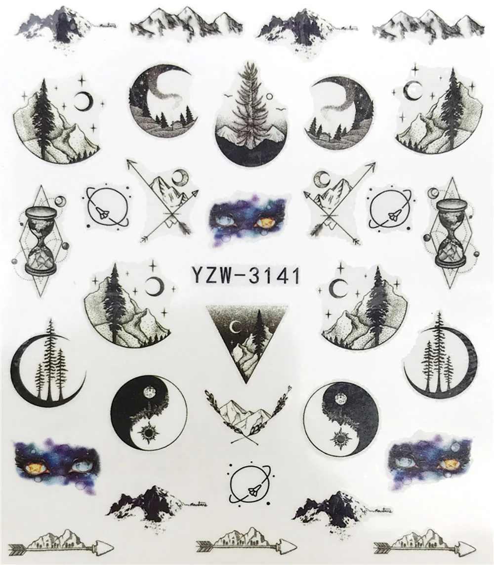 Nails Stickers Maple Leaf Seahorse Nail Sticker Pattern Transfer Nails Series Watermark Nail Decals Flowers Butterflies Color