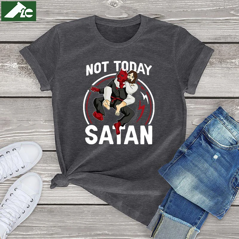 

Футболка Jiu Jitsu с рисунком Иисуса не сегодня сатаны, забавная футболка из 100 хлопка, женские футболки, белая винтажная одежда унисекс, летние топы 2021