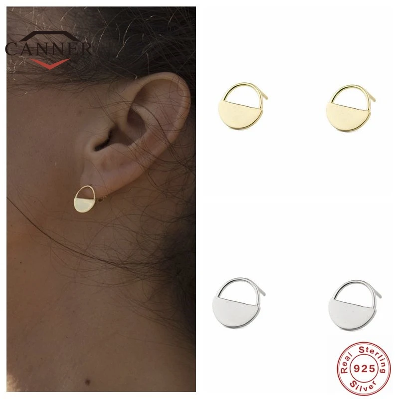 

CANNER European & American Trend 925 Sterling Silver Round Lock Stud Eearrings For Women Ear Buckle Piercing Earings Jewelry