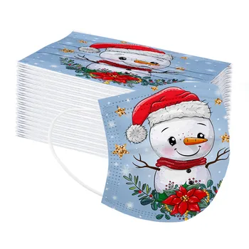 

10/30/50/80PC Snowman Face Mask Children's Disposable Face Mouth Mask 3 Layer Non-woven Christmas Santa Claus Mascarilla Masque