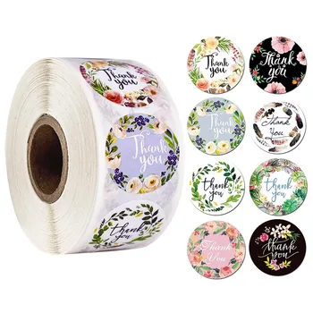 

500pcs 1 inch thank you sticker floral decoration 8 kinds of stickers for wedding party christmas, envelope seal decoration