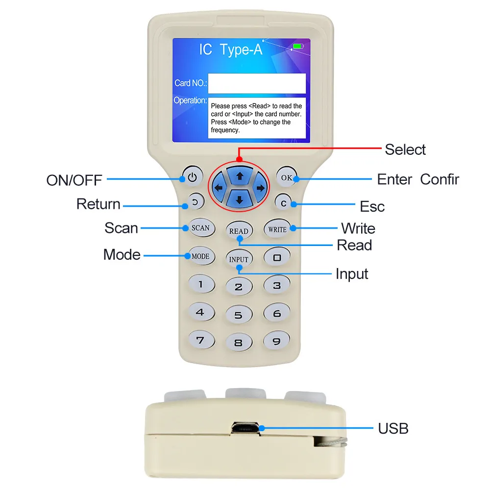 Английский 10 Частота RFID Дубликатор копировальная карта для записи считыватель ключей USB ID IC 125 кГц 13,56 МГц зашифрованное декодирование