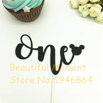 

Mickey Glitter Cake Topper for baby kid girls boys one 1st First happy Birthday party baby shower Anniversary Dessert decoration