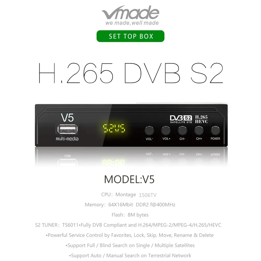 Новейший оригинальный DVB S2 V5 спутниковый телеприставка Full HD 1080p H.265/HEVC Поддержка