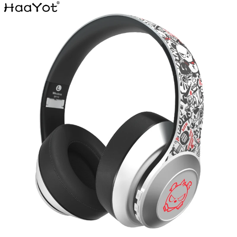 Crazy Bear светодиодный Bluetooth 5,0 наушники с подсветкой, беспроводные наушники с супер басами, граффити, складная гарнитура с HD микрофоном, милые наушники
