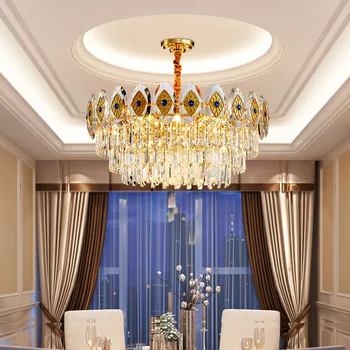 

Postmodern Luxury Crystal Chandelier For Living Room Gold E14 LED Round Rectangle Chain Chandeliers Lighting Home Decor Lamps