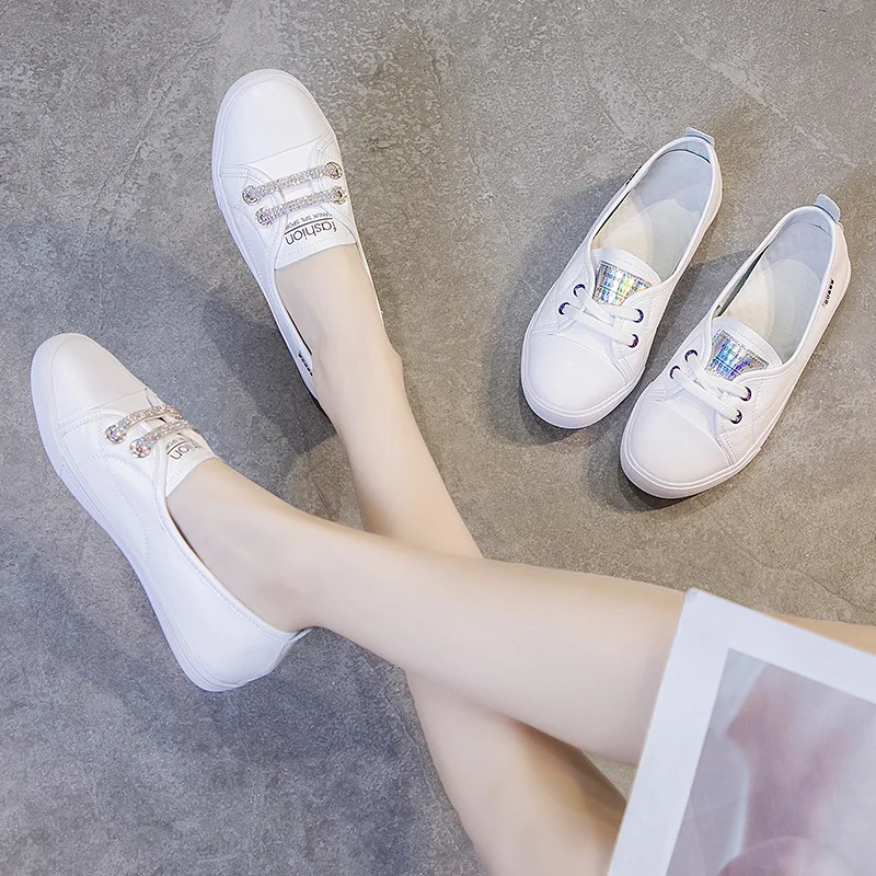 

White Shoes Women's Genuine Leather 2019 New Products Autumn Hot Selling Korean-style Versatile Students WOMEN'S Shoes Casual Fl