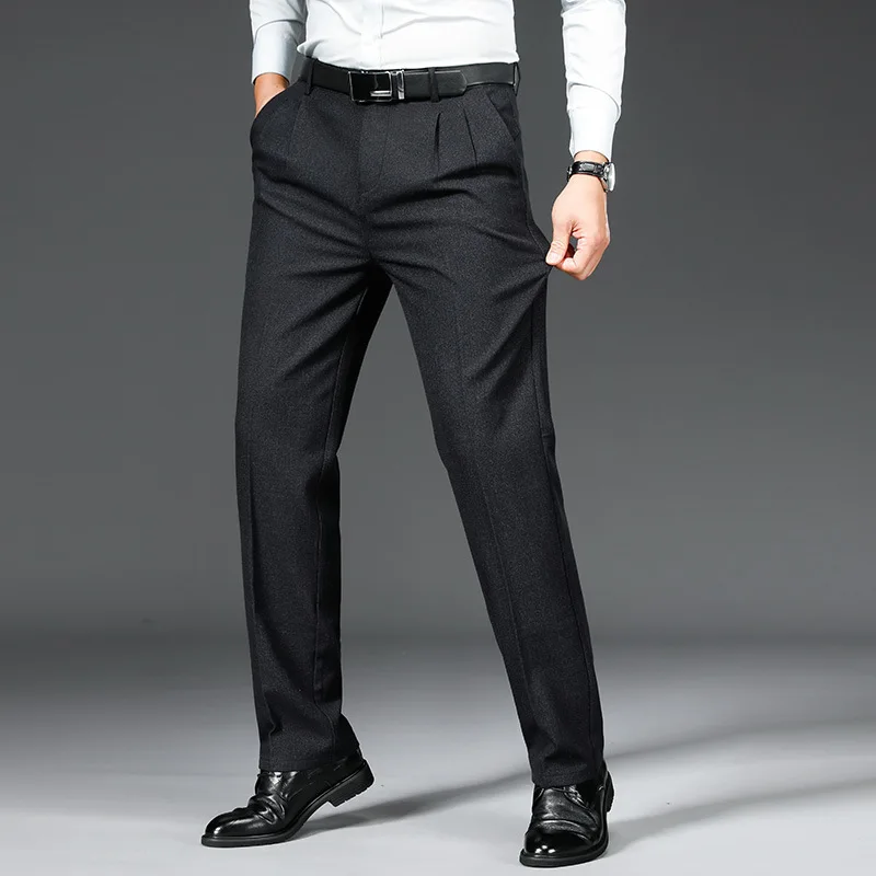 Double Pleated Men Pants Trousers Straight Loose Autumn Casual Pants High Waist Formal Suit men pants,suit pants