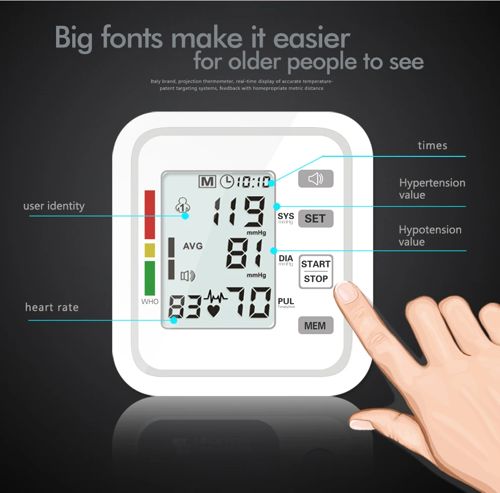 KIUZOU Digital LCD arm tensiometers Blood Pressure Monitor Heart rate Meter Large Cuff Sphygmomanometer Portable Tonometer 4