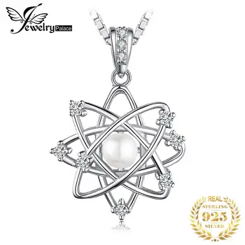 

JewelryPalace Galactic Round Simulated Shell Pearl Cubic Zirconia CZ 925 Sterling Silver Pendant Necklace No Chain
