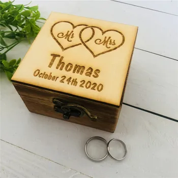 

Retro Wood Personalized Jewelry Box Mr Mrs Custom Engraved Wedding Keepsake Box Wooden Ring Holder Box Wedding Gifts Supplies