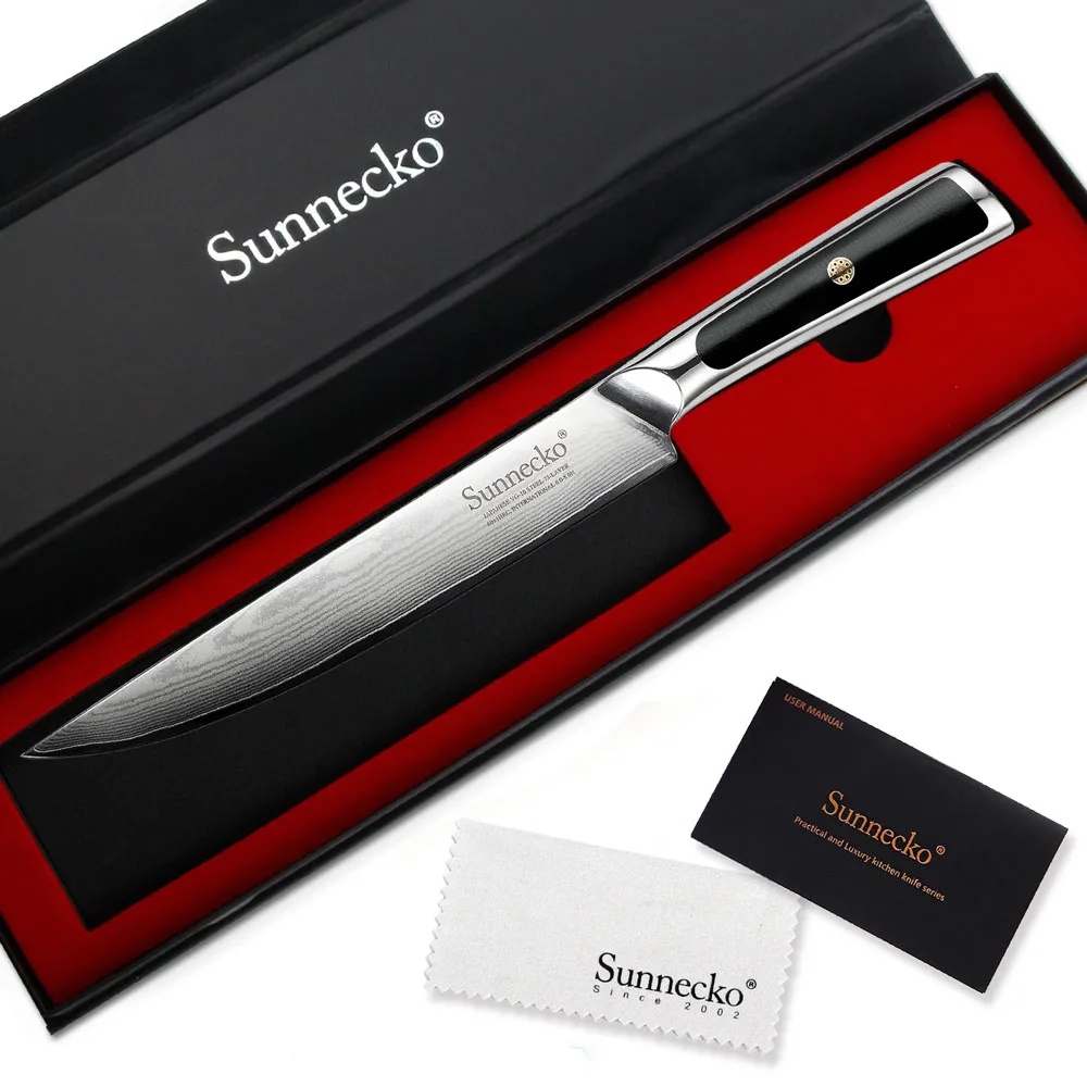 SUNNECKO 8 дюймов нож для нарезки дамасской стали кухонные ножи японский VG10 Core Blade G10 Ручка острый для мяса резак шеф-повара нож