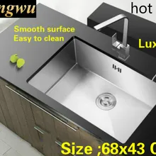 Квартира роскошный кухонная раковина прочный 304 нержавеющая сталь 1,2 мм Ручная работа один слот Горячая 68x43 см