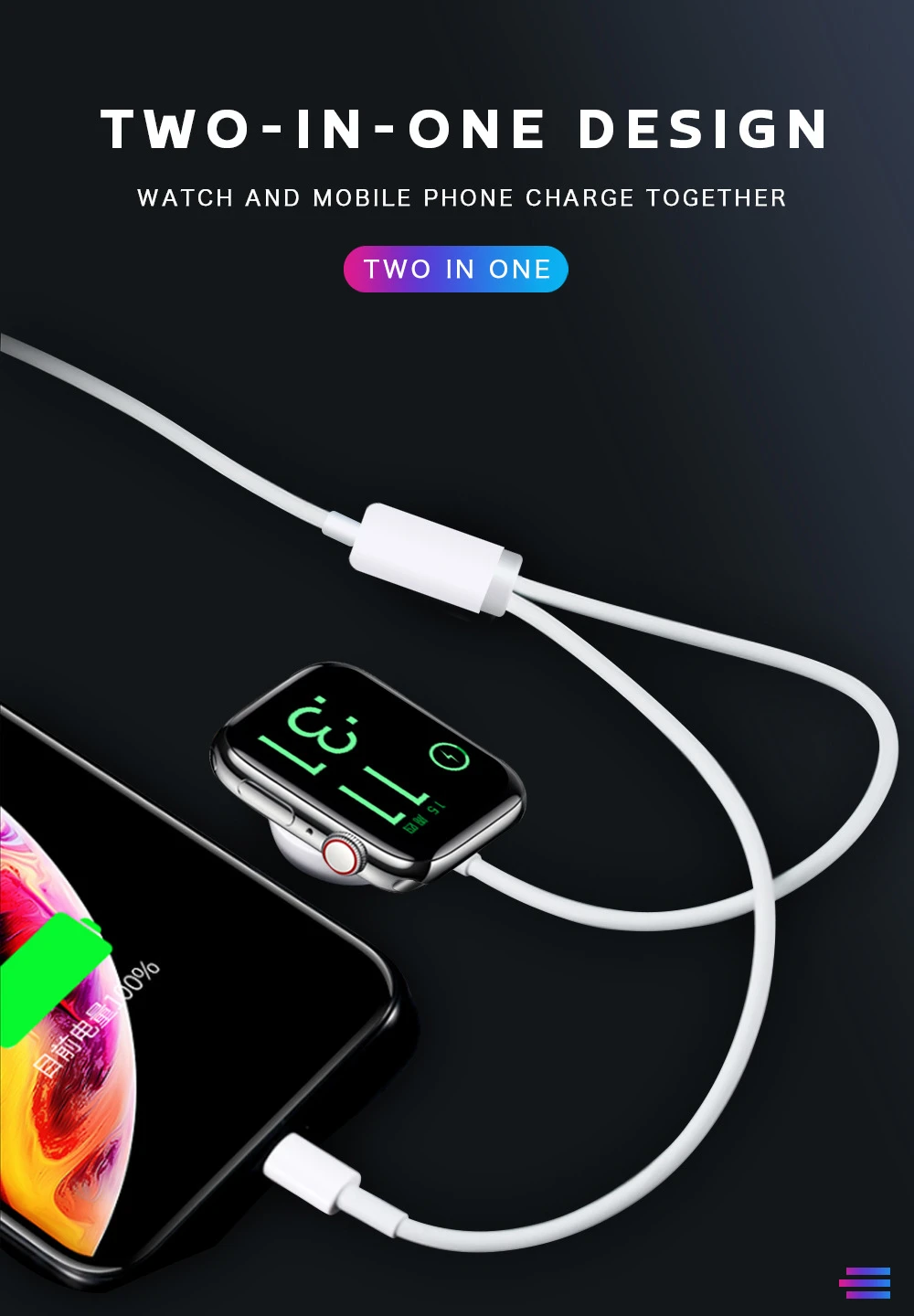 2 in 1 Magnetic Wireless Charger For Apple Watch iWatch Series SE/6/5/4/3/2/1 QI Fast Charging Cable For All IPhone And IPads usb 5v 2a