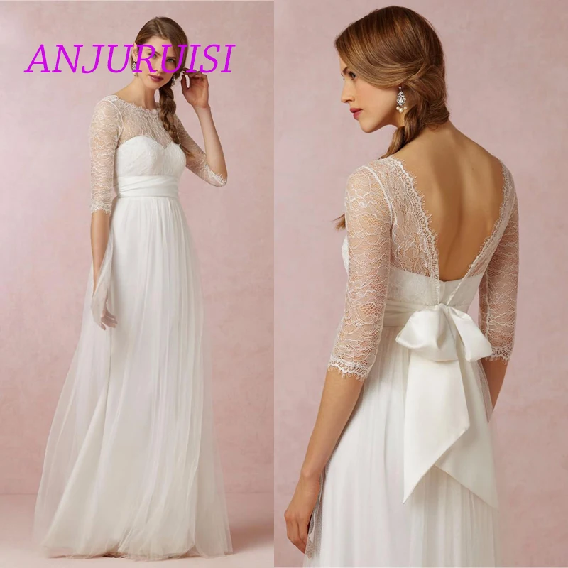 ANJURUISI 2019 Robe De Mariage кружевное недорогое пляжное свадебное платье трапециевидной формы 3/4 рукава Vestido De Novia длинное вечернее платье свадебное