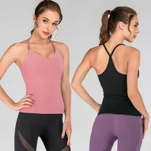Женский спортивный топ на бретельках для йоги без рукавов, Быстросохнущий жилет для занятий танцами, майка для бега, топ для спортзала, сексуальный жилет для фитнеса, топ с нагрудной накладкой