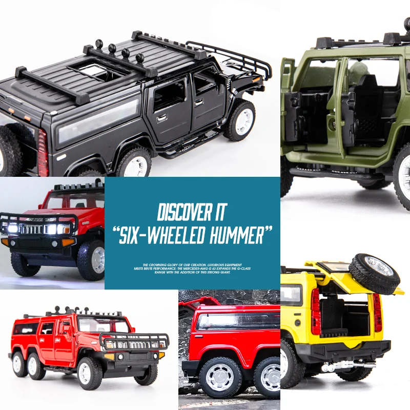 1/32 литые модели автомобилей 6 Wheels Hummar # 8932B 16Cm Truck 4 цвета Toy Car с открывающимися
