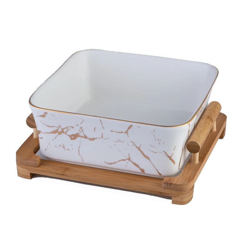 Украшение дома посуда тарелка для закусок мраморный узор скандинавский Черный Белый керамический квадратный фруктовый салатник LB11117 - Цвет: WHITE-Wooden mat