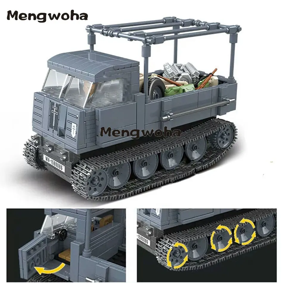 

551pcs Military WW2 Halftrack Transport Vehicle ROS/03 Building Blocks Tank bricks With 3 soldier figures Assembly kit