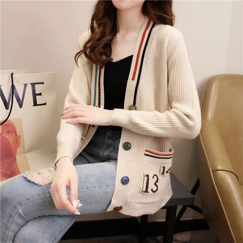 

2020 Autumn Winter Women Wool Sweater Cardigan V Neck Knit Cardigan Girls Outwear Korean Loose Chic Tops Suete Mujer Poncho