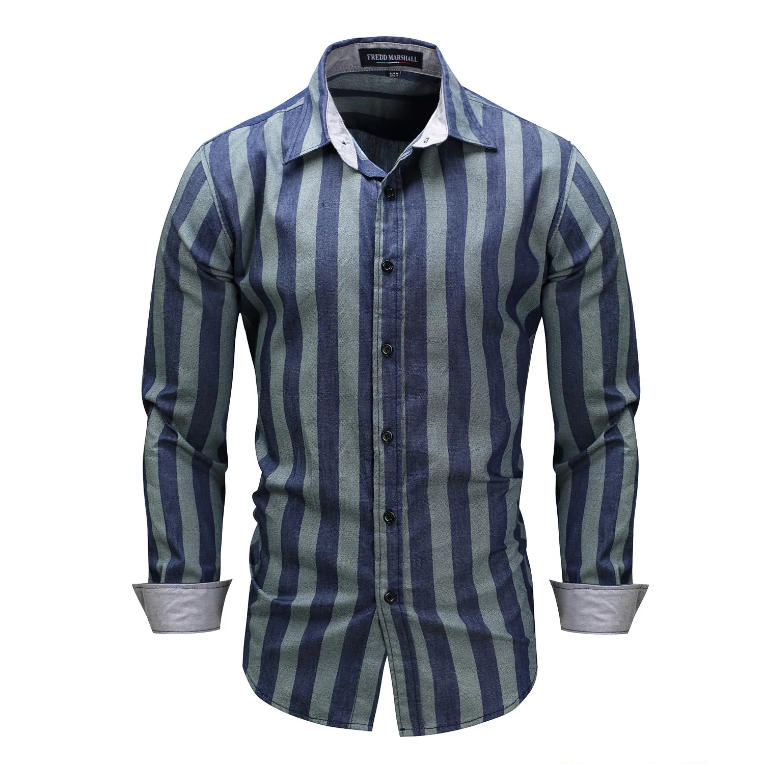 

2020 VISADA JAUNA Casual Fashion Large Size Men's Denim Shirt Long Sleeve Striped Lapel Jeans Shirt Camisa Masculina Slim Fit