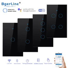 Wifi Smart Light Switch Glass Screen Touch Panel Voice Control Wireless Wall Switches Remote with Alexa Google Home 1/2/3/4 Gang