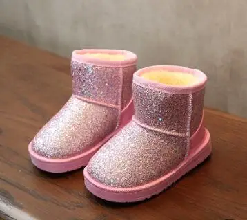 pink Шикарная детская обувь для девочек, зимние кожаные сапоги для малышей, Детские Водонепроницаемые зимние сапоги для 2, 3, 4, 5, 6, 7, 8, 9, 10, 11, 12 лет - Цвет: pink