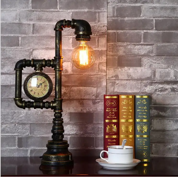 

style rural retro lamp bar restaurant coffee shop industrial Feng Shui pipe desk lamp study night lamp wholesale