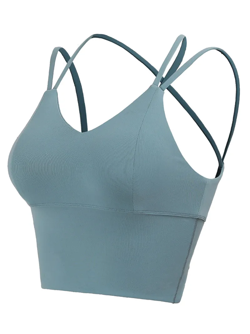 Ruisef thin shoulder belt sports bra women's shockproof running gathering Yoga suspender vest fitness bra