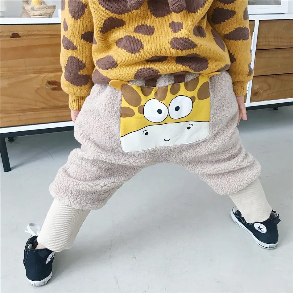 Tonytaobaby/Новая зимняя детская одежда для мальчиков и девочек; три цвета; Плюшевые брюки с рисунком животных; штаны для мальчиков