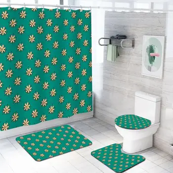 

Geometric Pattern Bathroom Polyester Fabric Curtain Set For Shower Curtain Base Carpet Bath Cover and Cover