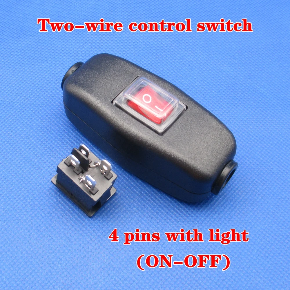 

1pcs Waterproof switch 4 pins Two-wire control in line ON OFF Table Desk Lamp Cord Cable Switch with Indicator Light 6A 250VAC