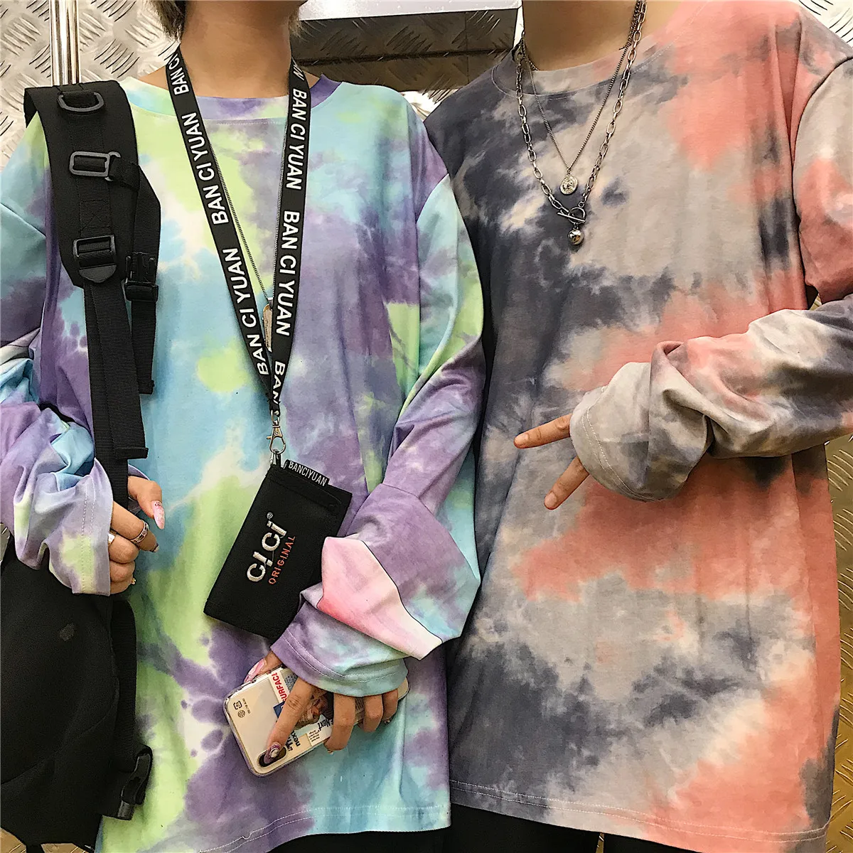 Женская футболка с принтом Tie Dye свободная длинным рукавом в Корейском стиле для
